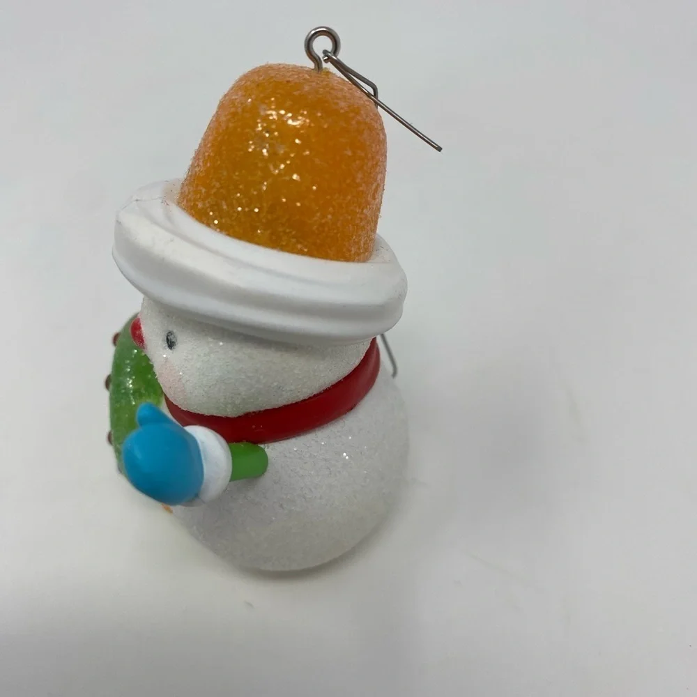 Glittery Snowman Ornament with Orange Hat